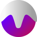 A circle with a blue and pink gradient, topped with silver, similar in appearance to a Christmas pudding.
